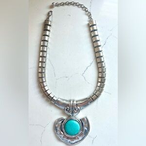 Treska turquoise and silver necklace. 16”plus 3 3/4 extender Like New. Stunning